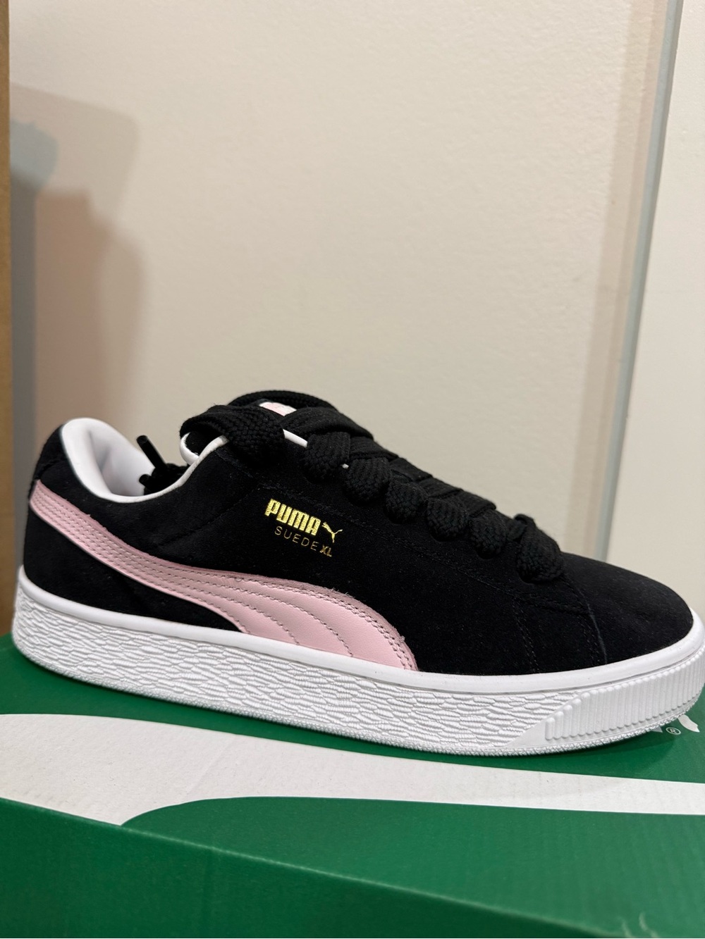 PUMA Black Suede Sneakers with Pale Pink Formstrip